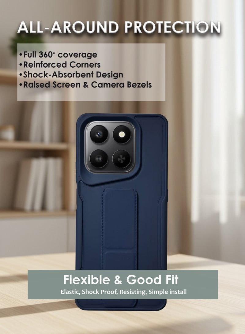 Honor X7d Hand Grip Case Cover - Magnetic Hand Grip Holder & Kickstand Case For Honor X7d - Strong Grip for Magnetic Car Holder, Stylish Silicone Case & Functional, Ultimate Convenience & Hands-Free Viewing - NavyBlue - Image 4